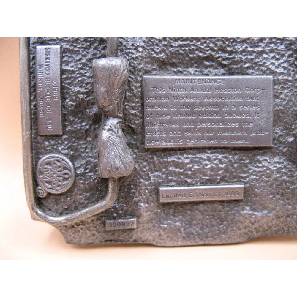 HWCA 1989 Hesston Corporation Maintenance Belt Buckle Siskiyou Oregon Made USA